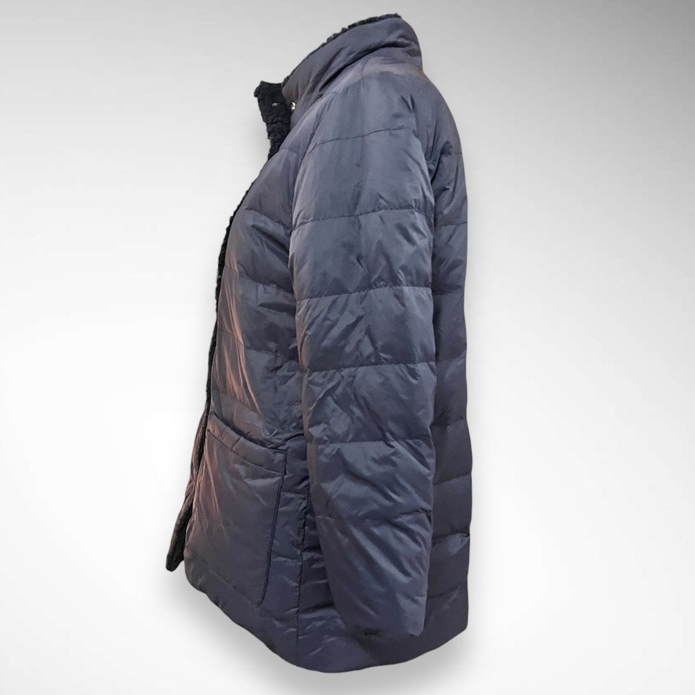 J.JILL Women's Navy Reversible Down Nylon Sherpa Puffer Coat Snap‎ Closure | EUC - Picture 3 of 7
